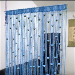 Blue (নীল) String Curtain with Hanging Rose Tassels