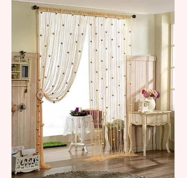 Golden (সোনালী) String Curtain with Hanging Rose Tassels