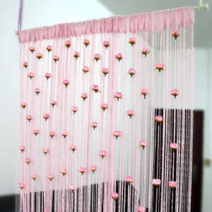 Pink (গোলাপি) String Curtain with Hanging Rose Tassels