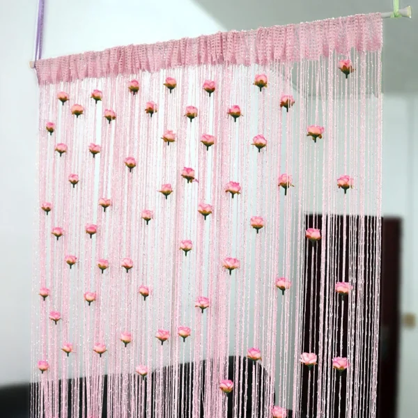 Pink (গোলাপি) String Curtain with Hanging Rose Tassels