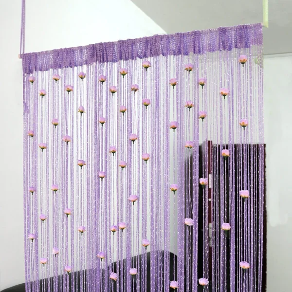 Purple (বেগুনি) String Curtain with Hanging Rose Tassels