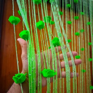 Green (সবুজ) String Curtain with Hanging Rose Tassels