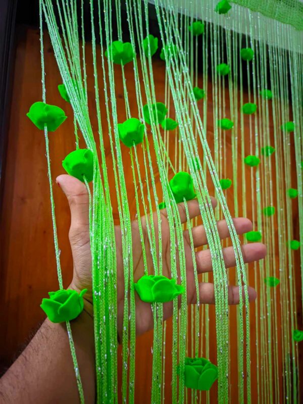 Green (সবুজ) String Curtain with Hanging Rose Tassels